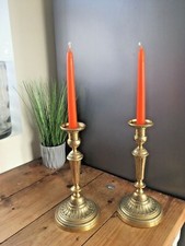 LARGE PAIR OF ANTIQUE LOUIS XVI STYLE REGENCY BRASS CANDLE HOLDERS CANDLESTICKS 