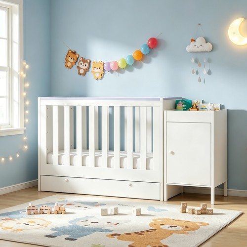 White baby cot - white, teething