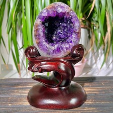 2.38LB  High quality rare purple crystal dragon egg cave crystal decoration+base