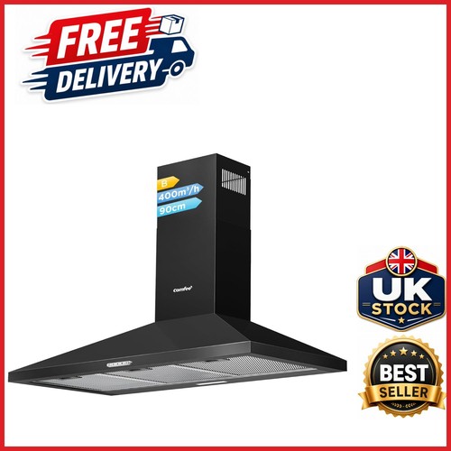 90cm black chimney cooker hood - 90cm,