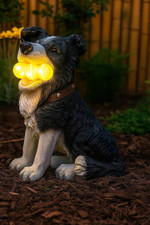 Solar Garden Dog Ornament Waterproof Resin Dog Statue with Light up Balls Figuri