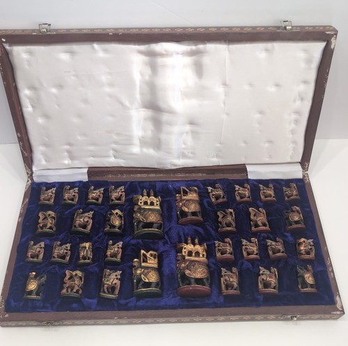 Antique hand carved chess set - hand,