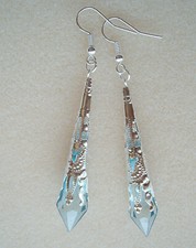 Ice Blue Aqua Faceted Teardrop Silver Filigree Drop Earrings in Gift Bag