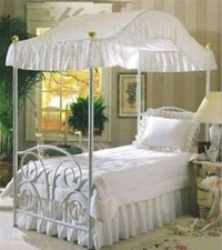 Queen Canopy Bed Top Princess White Embroidered Eyelet Fabric for Flat and Arch