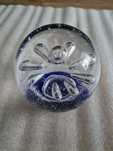 Large glass paperweight blue - glass,