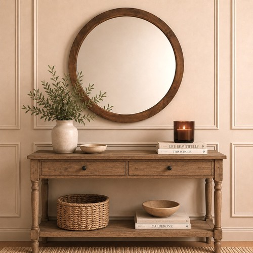 Round solid mango wood - wood, wall