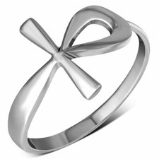 Sterling Silver Plain Silver Ancient Egyptian ankh Cross Ring- NEW