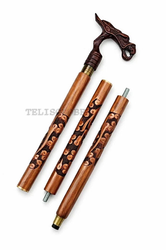 Carved wooden walking - wooden,