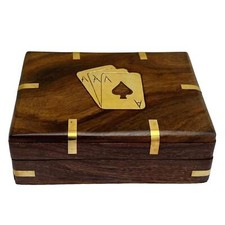Handcrafted Black Wooden Playing Card Box with Brass Accents