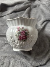 Vintage Maryleigh Pottery Plant Pot Roses Gold Edging Made In England