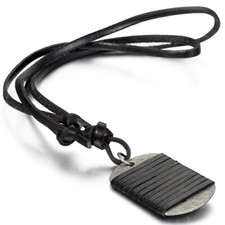 Army Military Dog Tag Men's Black Leather Pendant Necklace w Adjustable Cord