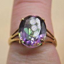 Vintage 9k Yellow Gold Ring Set With Mystic Topaz Size N