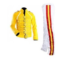 MENS REAL LEATHER FREDDIE MERCURY COSTUME WEMBLEY SLIM FIT STYLISH JACKET & PANT