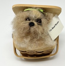 Yorkie Dog Needle Felting Wool Tin Roof Woolies In Basket Signed Handcrafted USA