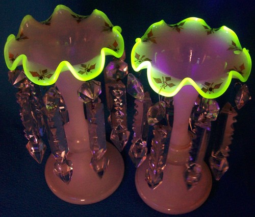 Pair uranium glass mantel - glass,