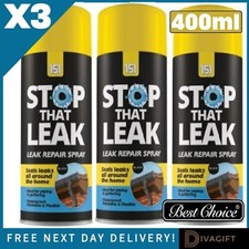 3 x BLACK LEAK REPAIR SPRAY 400ML WINDOW ROOF SEALER STOP THAT LEAK STOP SEALANT