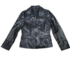 Banana Republic Biker Jacket Women's Medium Black Shearling Lamb Leather Vintage