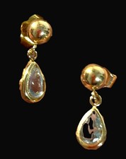 H SAMUEL 9ct GOLD SOLID Aquamarine Dangle Pierced Earrings
