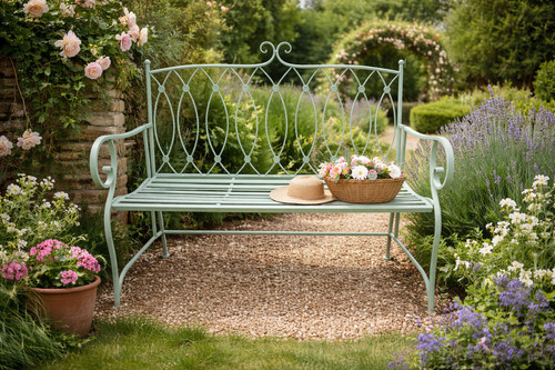 Metal garden bench seat - garden,