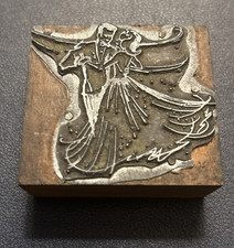 Ballroom dancing, couple, flowing dress | vintage letterpress printing block