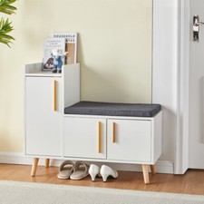 Large Shoe Bench Shoe Storage Rack Cabinets with Padded Seat Cushion for Hallway