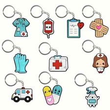 MEDICAL NURSE Keyring Keychain DOCTOR PILL BAND AID BLOOD CHART PLASTER MEDICINE
