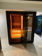 Modern Finnish Sauna Cabin Black Glass Front LED Lighting 2-3 person Luxury SPA