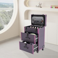 Rolling Makeup Case Cosmetic Case Trolley Make Up Suitcase with Wheels Purple