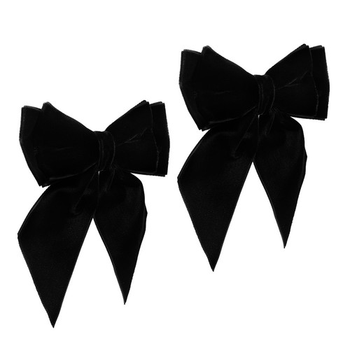 Black velvet bow tie brooch - black,