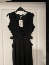 Polly Couture Black Dress Size 12 Cut Out Sides Lace Long Evening New Quiz