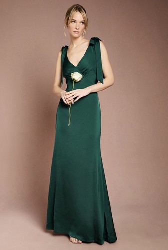 Emerald green satin bridesmaid - green,