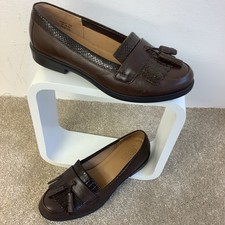 Hotter Ladies Brown Leather Comfort Slip On Flat Loafer Moccasin Shoes UK4.5 NEW