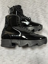 iRi Unisex Black Patent Leather Platform Fashion Boots Made in Italy Size 44