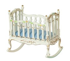 Dolls House Victorian Rocking Cradle Blue White 1:24 1/2in JBM Nursery Furniture
