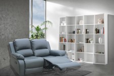 GREY TWO SEATER SOFA RECLINER LAZY BOY SUITES SETTEE 2  ARMCHAIR FAUX LEATHER