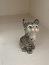 Vintage Goebel Grey Tabby Kitten Cat Figurine Green Eyes