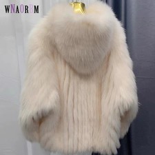 Real Fox Fur Woven Hooded