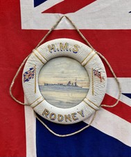 Superb 1930-40’s Royal Navy Battleship HMS Rodney Watercolour & Life Buoy Ring