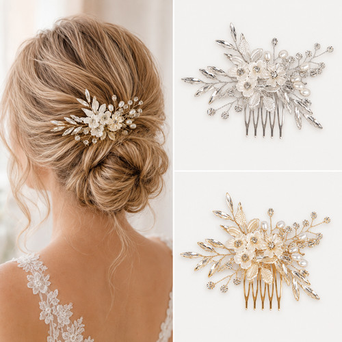 Crystal hair comb silver - crystal,