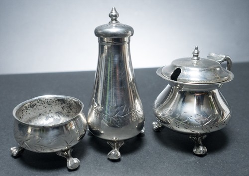 Silver cruet set - jd, &