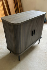 Mid Century Sideboard Storage Cabinet Sliding Tambour Doors Steel Legs Kitchen