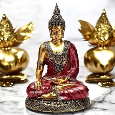 Large Thai Buddha Meditating Red Gold Sculpture Contemplation Ornament Zen Home