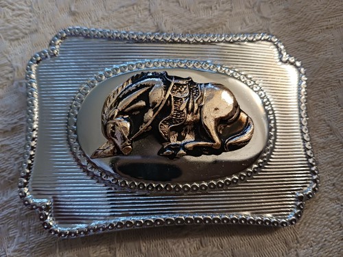 Vtg silver metal belt - metal, w