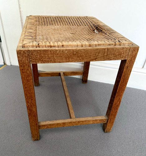 Wood rattan stool with - wood, woven