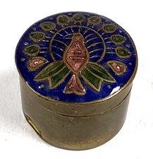Vintage Brass Enamel Snuff Pill Box Peacock BA151