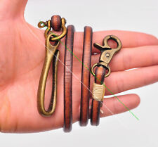 14~30" Brass U Hook Biker Trucker Thick Veg Cowhide Leather Keyring Wallet Chain
