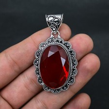 Red Garnet Gemstone 925 Sterling Silver Pendant Handmade Fine Jewelry Gift For