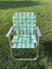 Vintage Lightweight Aluminum Folding Lawn Beach Chair Webbed Outdoor Patio