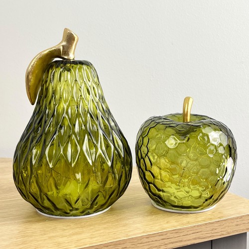 Glass apple pear ornaments - apple,