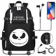 Cartoon Jack Sally Backpack Teenarges Schoolbag Black Travel Laptop Bags